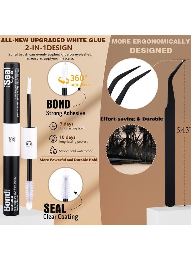 Geeneiya Volume Lash Clusters Kit DIY Lash Extension Kit D Curl Eyelash Extensions with White Lash Bond and Seal Waterproof Tweezers, 10-18MM Cluster Lashes with White Lash Glue - Image 5