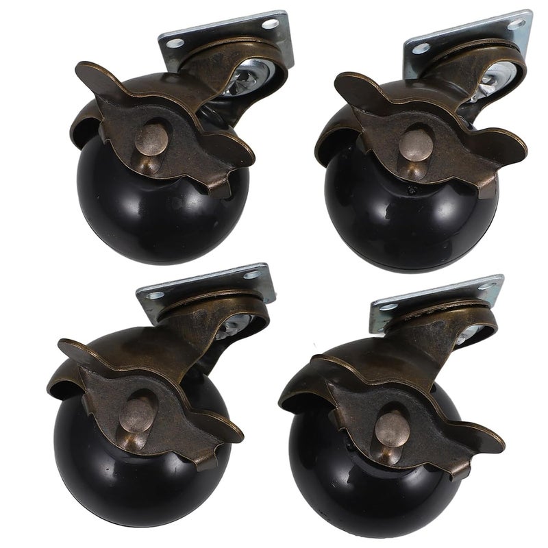 Antique Bronze Plate Caster Wheels 4 Pack with Brake Swivel Ball Casters for Furniture - Image 1