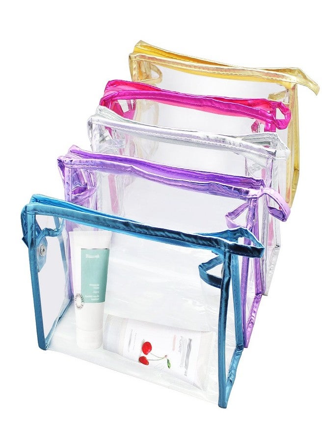 Meetory 5 PCS Clear Waterproof Cosmetic Bag with Zipper, PVC Transparent Plastic Makeup Organizing Bags Travel Toiletry Pouch for Bathroom, Vacation and Organizing - Image 1