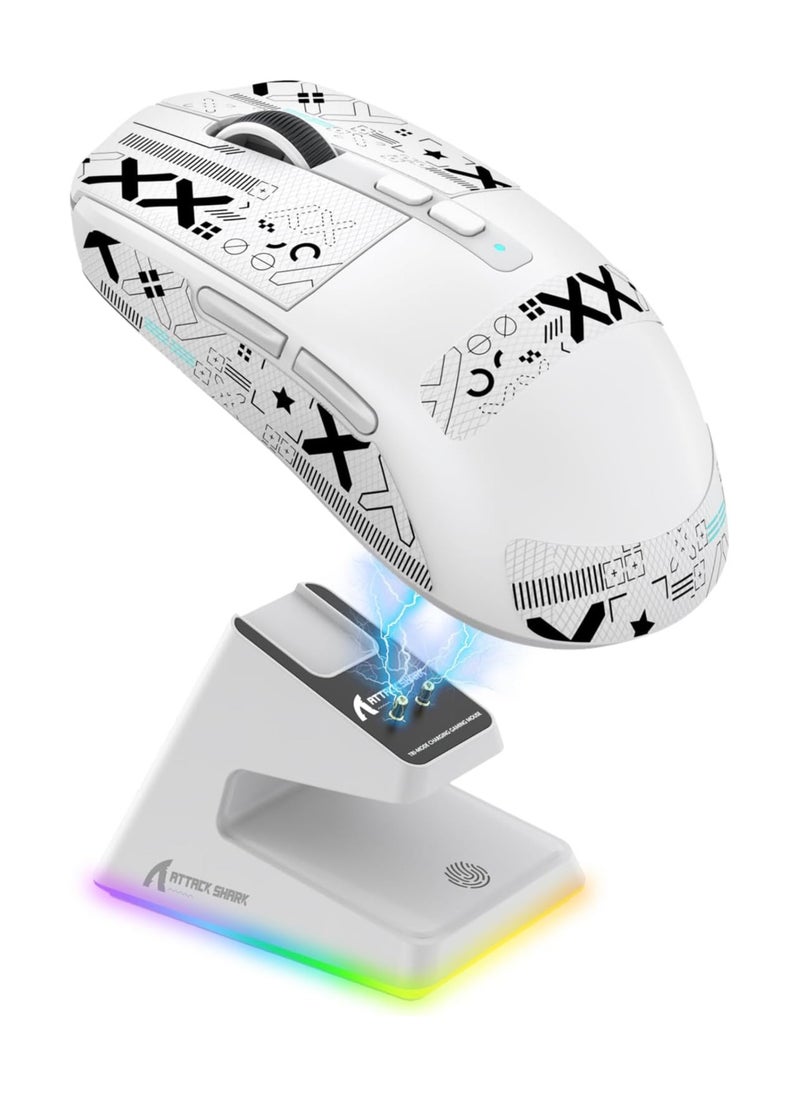 Attack Shark ATTACK SHARK X6 Wireless Gaming Mouse | Ultra-Light 49g Superlight Esports Mouse | 26000 DPI Optical Sensor | 2.4GHz Wireless, Bluetooth 5.2 & Wired | Magnetic Charging Dock | RGB Lights | Ergonomic Grip | PC/Mac/Xbox Compatible (White)  - Image 1