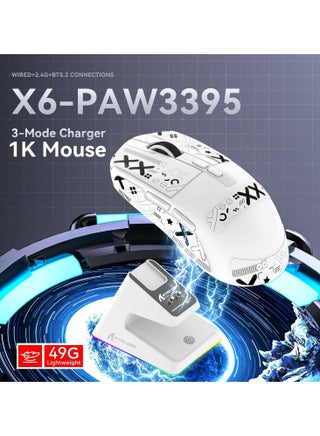 ماوس ألعاب ATTACK SHARK X6 لاسلكي | فائق الخفة 49 جرام | مستشعر بصري 26000 DPI | اتصال ثلاثي (سلكي، لاسلكي 2.4GHz، بلوتوث 5.2) | قاعدة شحن مغناطيسية | إضاءة RGB | قبضة مريحة | متوافق مع PC/Mac/Xbox (أبيض) - view 2