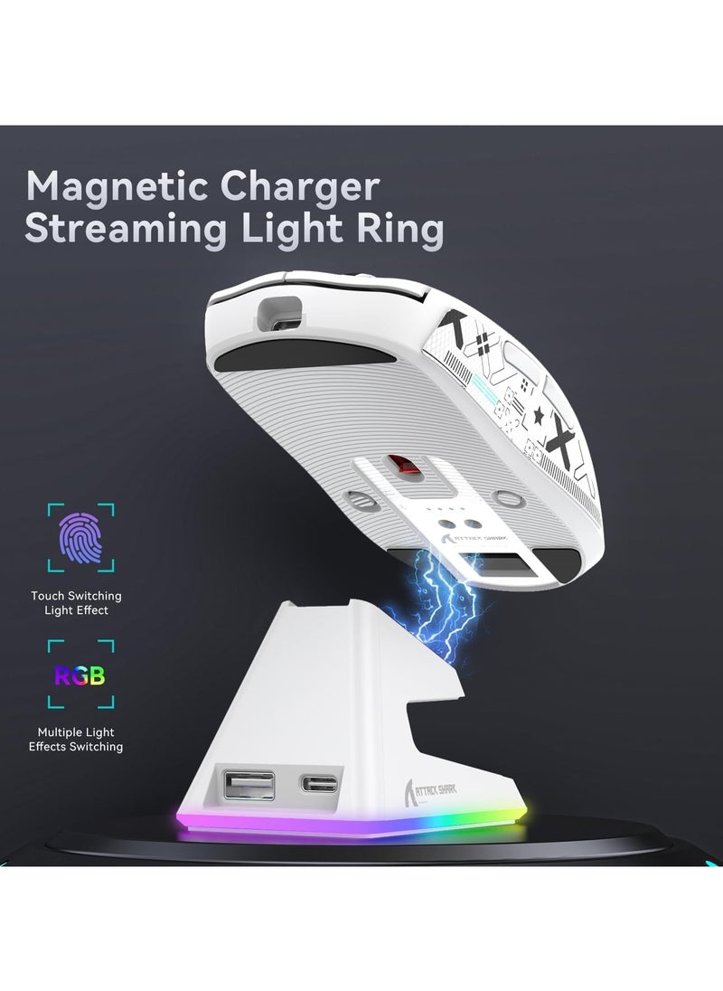 Attack Shark ATTACK SHARK X6 Wireless Gaming Mouse | Ultra-Light 49g Superlight Esports Mouse | 26000 DPI Optical Sensor | 2.4GHz Wireless, Bluetooth 5.2 & Wired | Magnetic Charging Dock | RGB Lights | Ergonomic Grip | PC/Mac/Xbox Compatible (White)  - Image 4