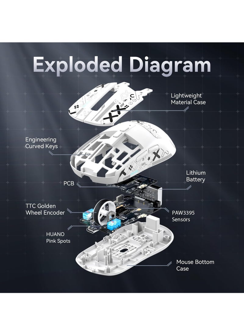 Attack Shark ATTACK SHARK X6 Wireless Gaming Mouse | Ultra-Light 49g Superlight Esports Mouse | 26000 DPI Optical Sensor | 2.4GHz Wireless, Bluetooth 5.2 & Wired | Magnetic Charging Dock | RGB Lights | Ergonomic Grip | PC/Mac/Xbox Compatible (White)  - Image 5