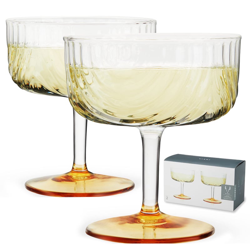 Viski Gatsby Coupes Stemmed Cocktail Glasses Glass and Gold Plating for Manhattans Martinis 8 Oz Set of 2