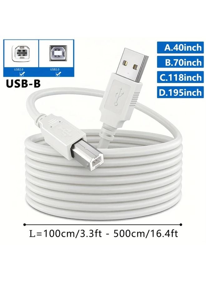 USB A to B Printer Cable 40 Inch White High Speed Compatible HP Canon Brother - Image 2