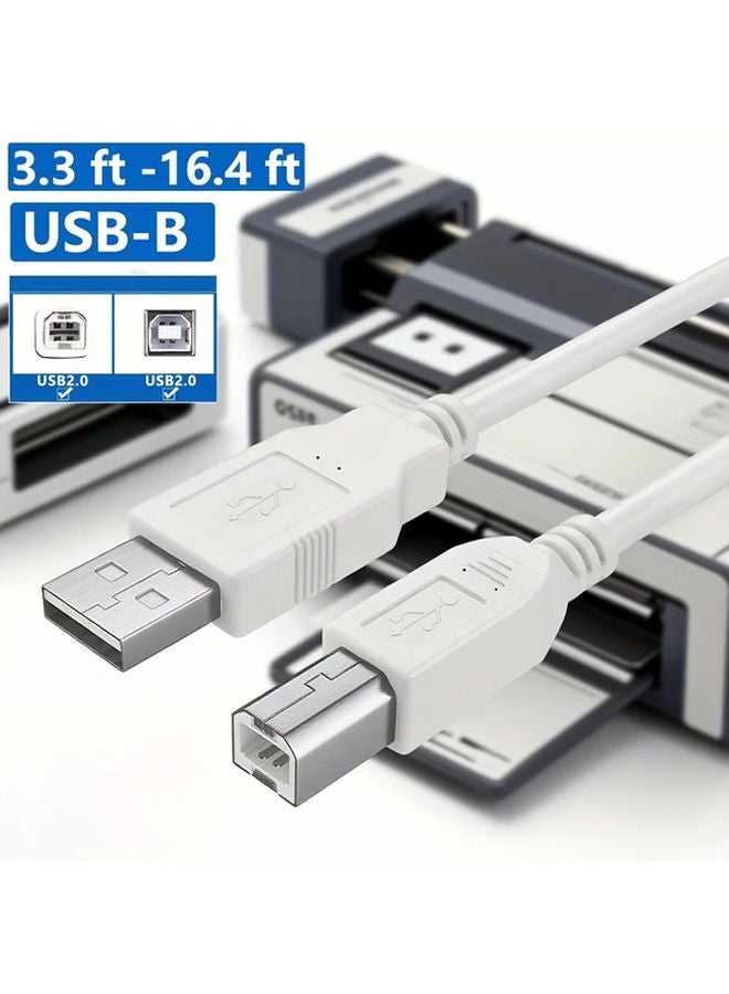 USB A to B Printer Cable 40 Inch White High Speed Compatible HP Canon Brother - Image 1