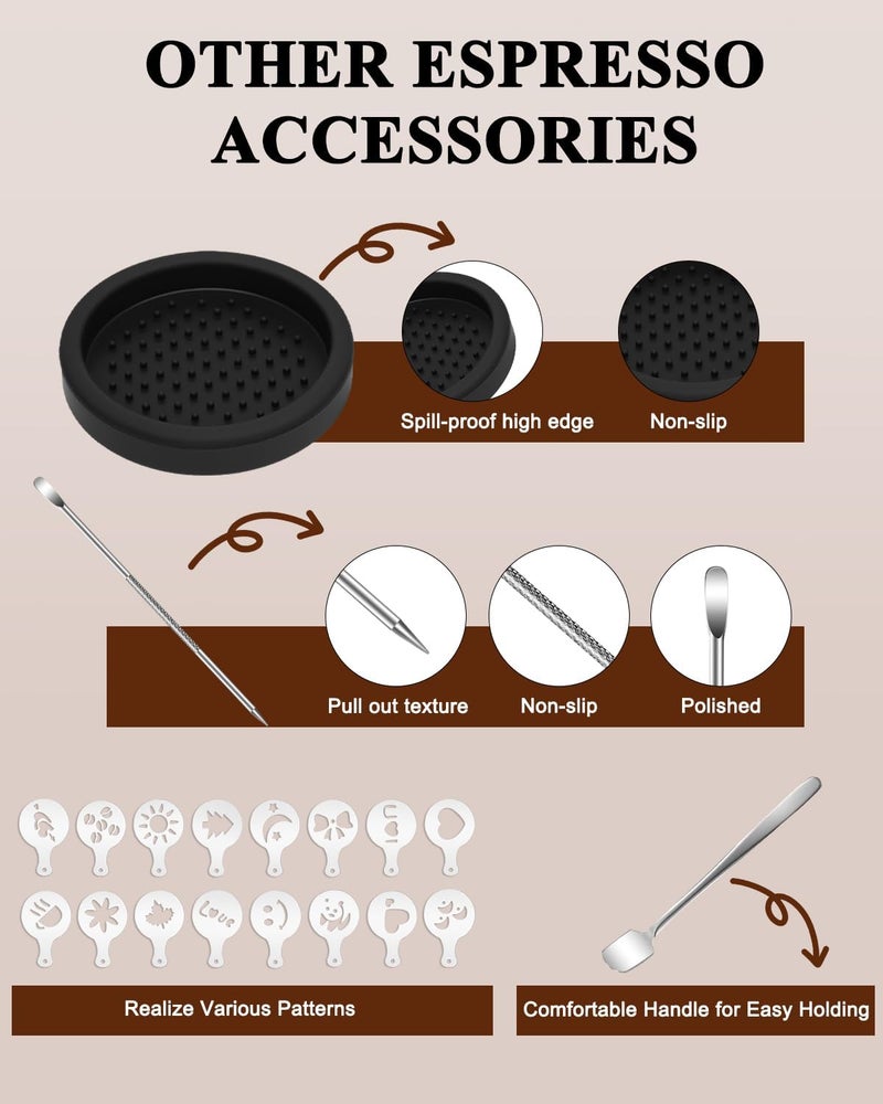 PROKITCHEN Espresso Kit, 350ml Espresso Milk Frothing Pitcher, 53mm Espresso Tamper, WDT Tool, 53.5mm Puck Screen, Dessert Spoons, Tamper Mat, Latte Art Pen &16 PCS Coffee Decorating Stencils - Image 5