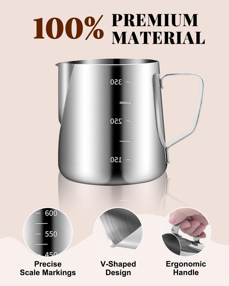 PROKITCHEN Espresso Kit, 350ml Espresso Milk Frothing Pitcher, 53mm Espresso Tamper, WDT Tool, 53.5mm Puck Screen, Dessert Spoons, Tamper Mat, Latte Art Pen &16 PCS Coffee Decorating Stencils - Image 2