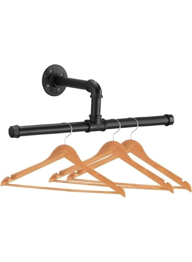 MIXDE Industrial Pipe Floating Clothing Rack Wall Mounted, Commercial or Residential Wardrobe Clothes Display, Heavy Duty Rustic Vintage Steel Black Metal Garment Bracket Frame (‎1 Pack) - Image 1