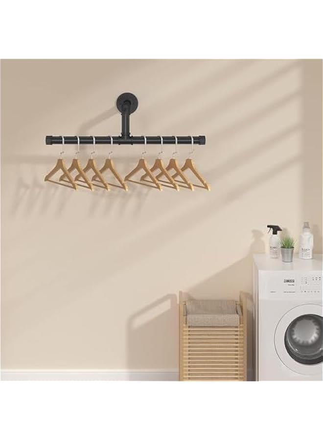 MIXDE Industrial Pipe Floating Clothing Rack Wall Mounted, Commercial or Residential Wardrobe Clothes Display, Heavy Duty Rustic Vintage Steel Black Metal Garment Bracket Frame (‎1 Pack) - Image 4