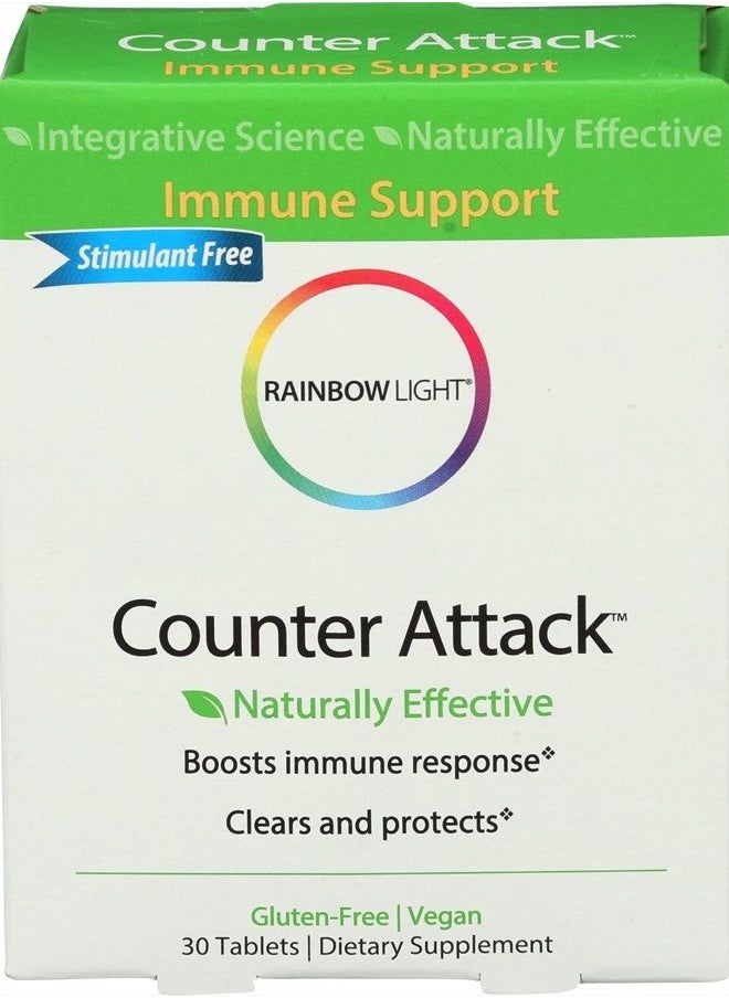 Rainbow Light - Counter Attack - Vitamin C and Zinc Supplement; Vegan and Gluten-Free; Herbal Blend Provides Immune Support, Boosts Immune System Health and Response - 30 Tablet Blister Box - Image 1