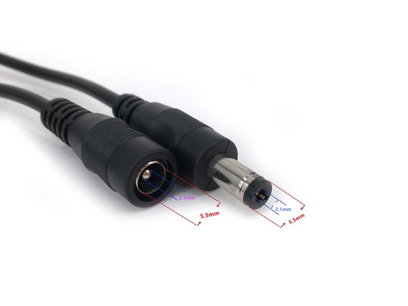 HUALAND 2PCS 3.28ft Black 5.5mm x 2.1mm DC Plug Extension Cable for Power Adapter 12v dc Extension 5.5mm x 2.1mm Extension 22AWG - Image 3