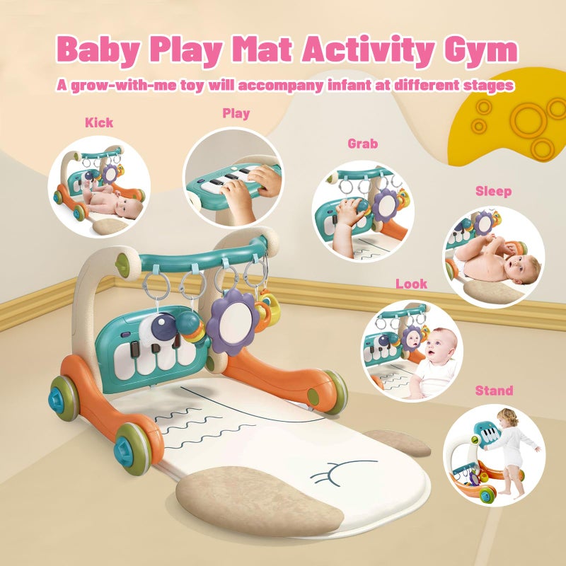 Cuterabit 3 in 1 Baby Activity Gym Center, Tummy Time Play Mat Gym, Baby Push Walker, Kick and Play Piano with Music and Light, Sensory Toys for Newborn Babies Infants Toddlers Boys Girls - Image 2