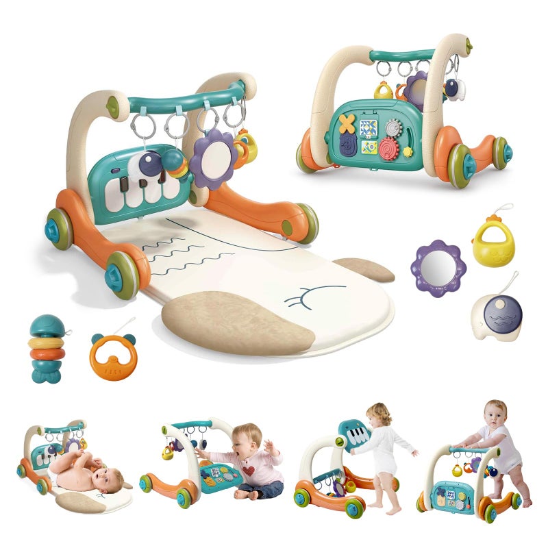 Cuterabit 3 in 1 Baby Activity Gym Center, Tummy Time Play Mat Gym, Baby Push Walker, Kick and Play Piano with Music and Light, Sensory Toys for Newborn Babies Infants Toddlers Boys Girls - Image 1