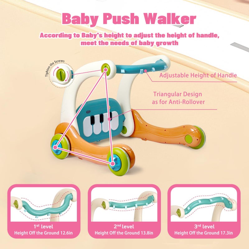 Cuterabit 3 in 1 Baby Activity Gym Center, Tummy Time Play Mat Gym, Baby Push Walker, Kick and Play Piano with Music and Light, Sensory Toys for Newborn Babies Infants Toddlers Boys Girls - Image 3