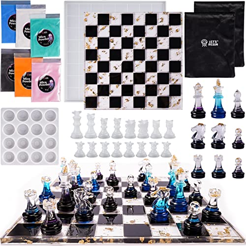 LET'S RESIN Chess Molds for Resin Casting, Upgraded Resin Chess Set Mold with 16 Piece 3D Full Size Chess Checkers & Chess Board Epoxy Silicone Resin Molds, DIY Chess Board Game, Christmas Gifts - Image 1