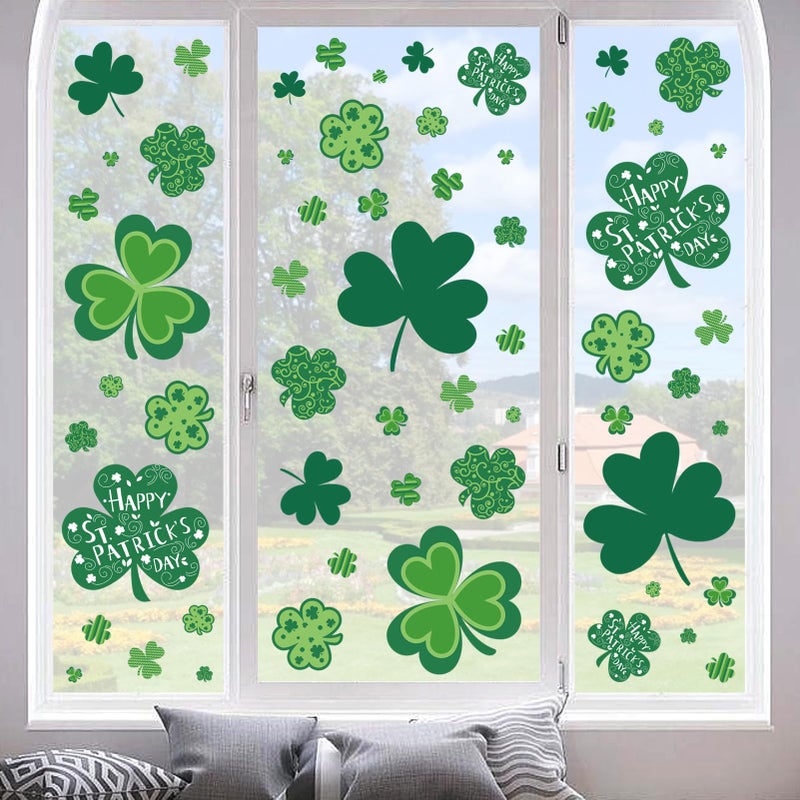 Hongsome St Patricks Day Window Clings Decorations,109 PCS Reusable Static Spring Shamrock Stickers for Glass Windows Door Wall Irish Saint Patricks Day Holiday St Pattys Decor (Green) - Image 1