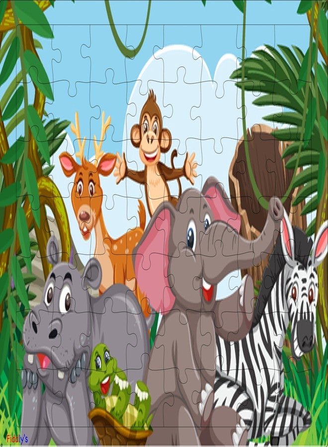 Fiddlys 54 Pcs Wood Jigsaw Puzzles for Kids & Children Age 6+ Double Layered Wooden Puzzles with Bright Front & Back Print Puzzle for Kids-Educational Toy (Cute Animals) - Image 1