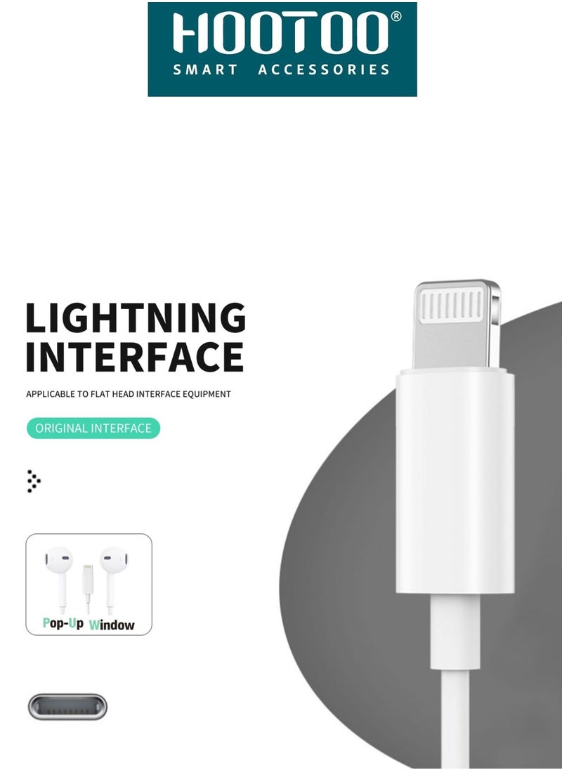 HooToo - In-Ear original Earphones with lightning port (wired Bluetooth) and Mic For iPhone 14, 14 pro,14 pro max  iPhone 13, 13 pro,13 pro max iPhone 12,12 pro,12 pro max. White from HOOTOO - Image 1