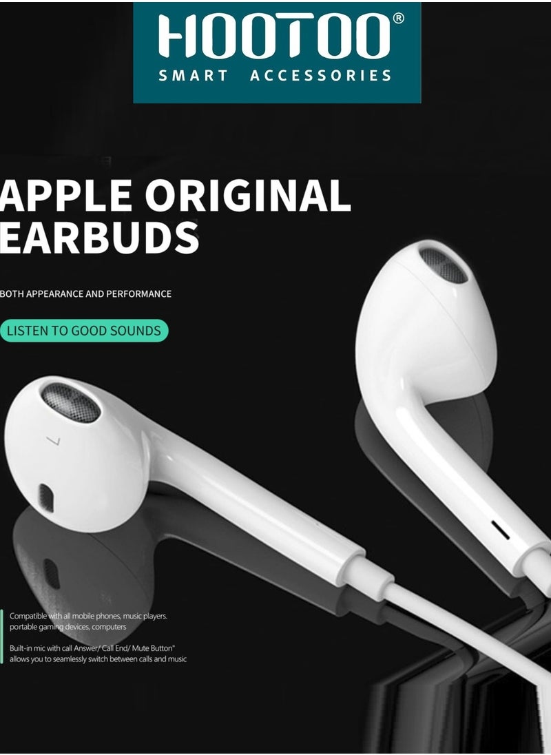 HooToo - In-Ear original Earphones with lightning port (wired Bluetooth) and Mic For iPhone 14, 14 pro,14 pro max  iPhone 13, 13 pro,13 pro max iPhone 12,12 pro,12 pro max. White from HOOTOO - Image 1