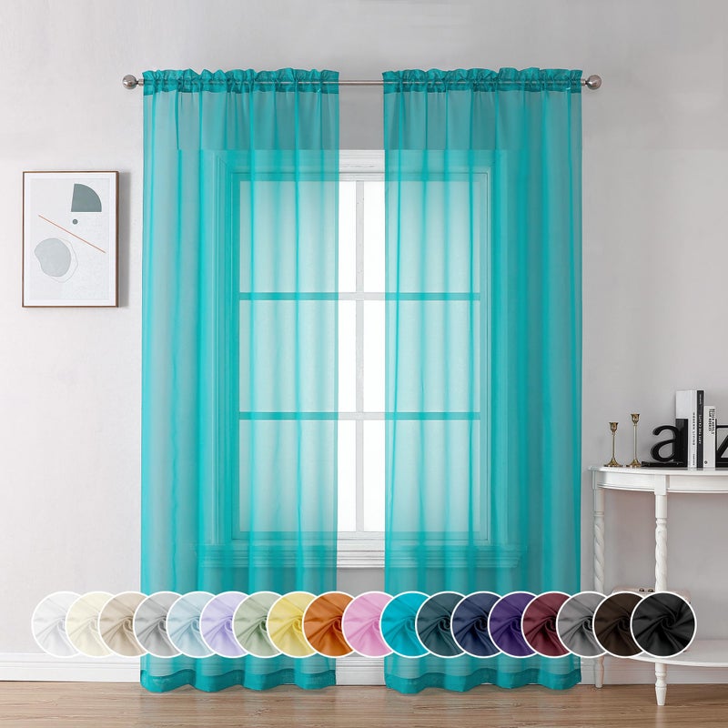 Chyhomenyc Turquoise Sheer Curtains 84 Inch Length 2 Panels  Light Filtering Soft Airy Voile Rod Pocket Sheer Window Drapes for Bedroom Living Room  Each 42Wx84L Inches - Image 1
