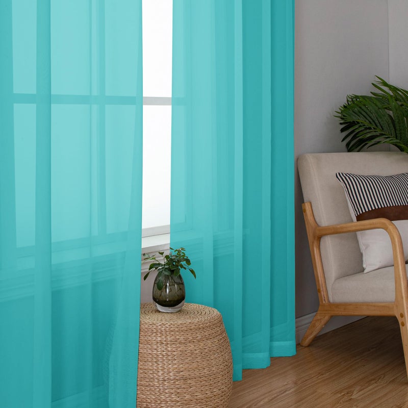 Chyhomenyc Turquoise Sheer Curtains 84 Inch Length 2 Panels  Light Filtering Soft Airy Voile Rod Pocket Sheer Window Drapes for Bedroom Living Room  Each 42Wx84L Inches - Image 5