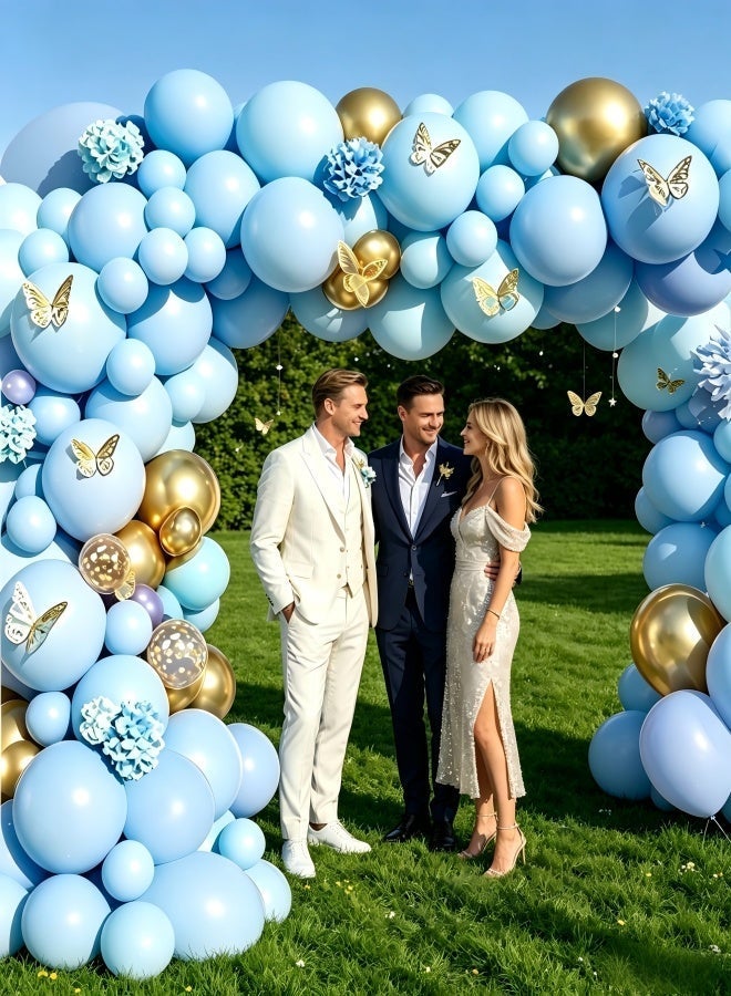 Nestvel Blue & Gold Butterfly Balloon Garland Kit | 133pcs Premium Party DecorElegant Latex Balloons with Butterfly Stickers for Birthdays, Weddings, Baby Showers & Luxury Celebrations - Image 2