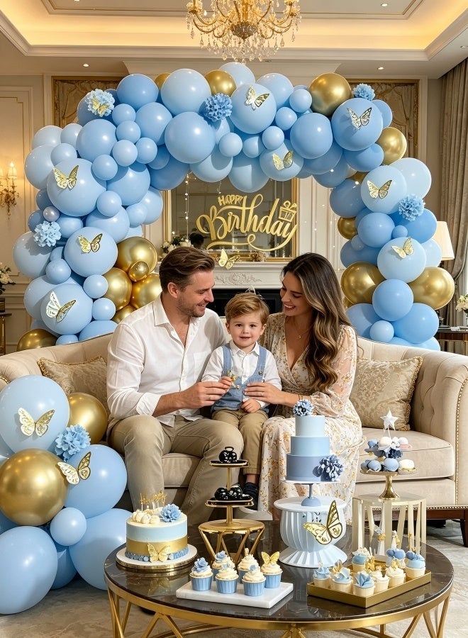 Nestvel Blue & Gold Butterfly Balloon Garland Kit | 133pcs Premium Party DecorElegant Latex Balloons with Butterfly Stickers for Birthdays, Weddings, Baby Showers & Luxury Celebrations - Image 3