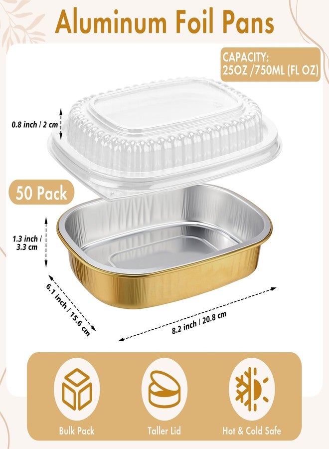 LemonRoad 50 Pack Aluminum Foil Pans with Lids 25oz Heavy Duty Disposable Food Containers Thick Aluminum Foil Baking Pan for Heating Cooking Meal Prep Storage Freezer and Takeout(Gold) - Image 2