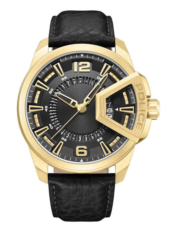 بوليس Police Underlined Gents Watch With Black Genuine Leather Strap & Black Dial 5 Atm - PEWJB0005604