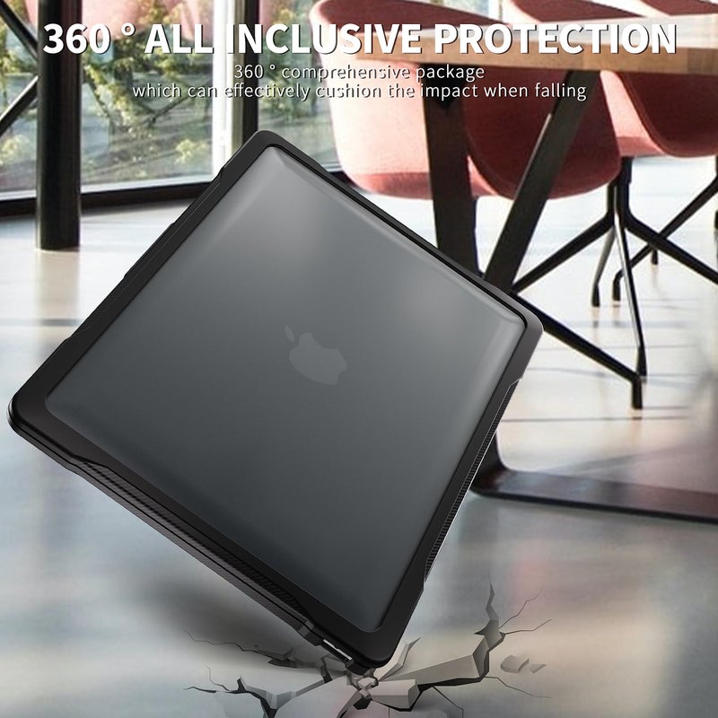 Batianda 4-in-1 Ultimate Case for MacBook Pro 13 inch 2022 2020 Model A2338 M2 M1 Chip A2251 - Matte Translucent Rugged Armor Shell with Carbon Fiber Texture Shockproof Bumper - Anti-Fingerprint Black - Image 4