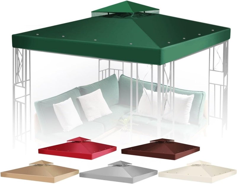 Flexzion 10'x10' Gazebo Replacement Canopy Top Cover (Green) - Dual Tier with Plain Edge Polyester UV30 Water Resistant for Outdoor Garden Patio Pavilion Sun Shade - Image 1