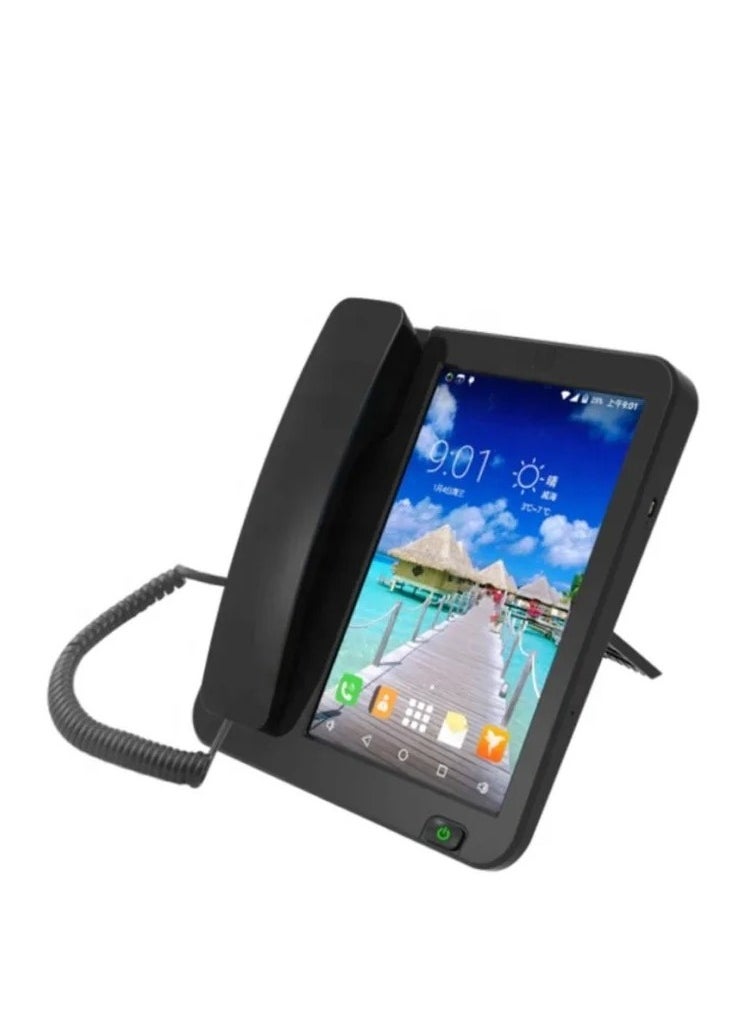 ماركة غير محددة - هاتف ثابت 3g 4g بطاقة Sim هاتف ثابت ذكي شاشة تعمل باللمس هاتف مكالمة فيديو مع تسجيل واي فاي للهواتف الأرضية والأعمال المنزلية 20 × 21.8 × 5.4 سم - Image 1
