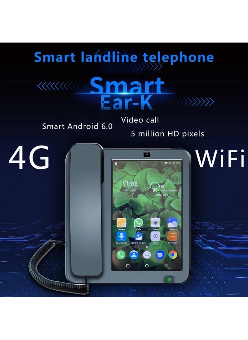 ماركة غير محددة - هاتف ثابت 3g 4g بطاقة Sim هاتف ثابت ذكي شاشة تعمل باللمس هاتف مكالمة فيديو مع تسجيل واي فاي للهواتف الأرضية والأعمال المنزلية 20 × 21.8 × 5.4 سم - Image 1