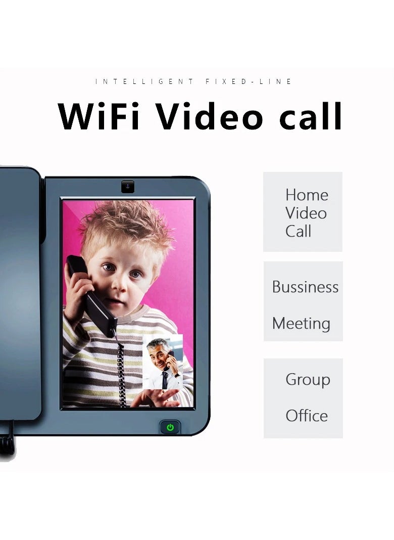 ماركة غير محددة - هاتف ثابت 3g 4g بطاقة Sim هاتف ثابت ذكي شاشة تعمل باللمس هاتف مكالمة فيديو مع تسجيل واي فاي للهواتف الأرضية والأعمال المنزلية 20 × 21.8 × 5.4 سم - Image 1
