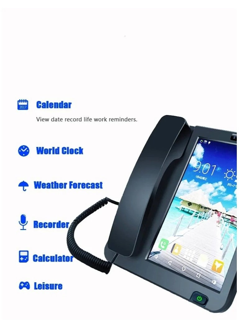 ماركة غير محددة - هاتف ثابت 3g 4g بطاقة Sim هاتف ثابت ذكي شاشة تعمل باللمس هاتف مكالمة فيديو مع تسجيل واي فاي للهواتف الأرضية والأعمال المنزلية 20 × 21.8 × 5.4 سم - Image 1