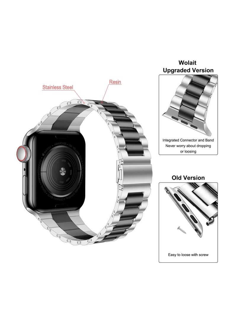 Generic - Straps Compatible with Apple Watch Strap 49mm 45mm 44mm 42mm Premium Stainless Steel Metal Replacement Strap for Apple Watch Ultra Series 8 7 (45mm) SE Series 6 5 4 (44mm) 3 2 1 (42mm) Silver/Black - Image 1