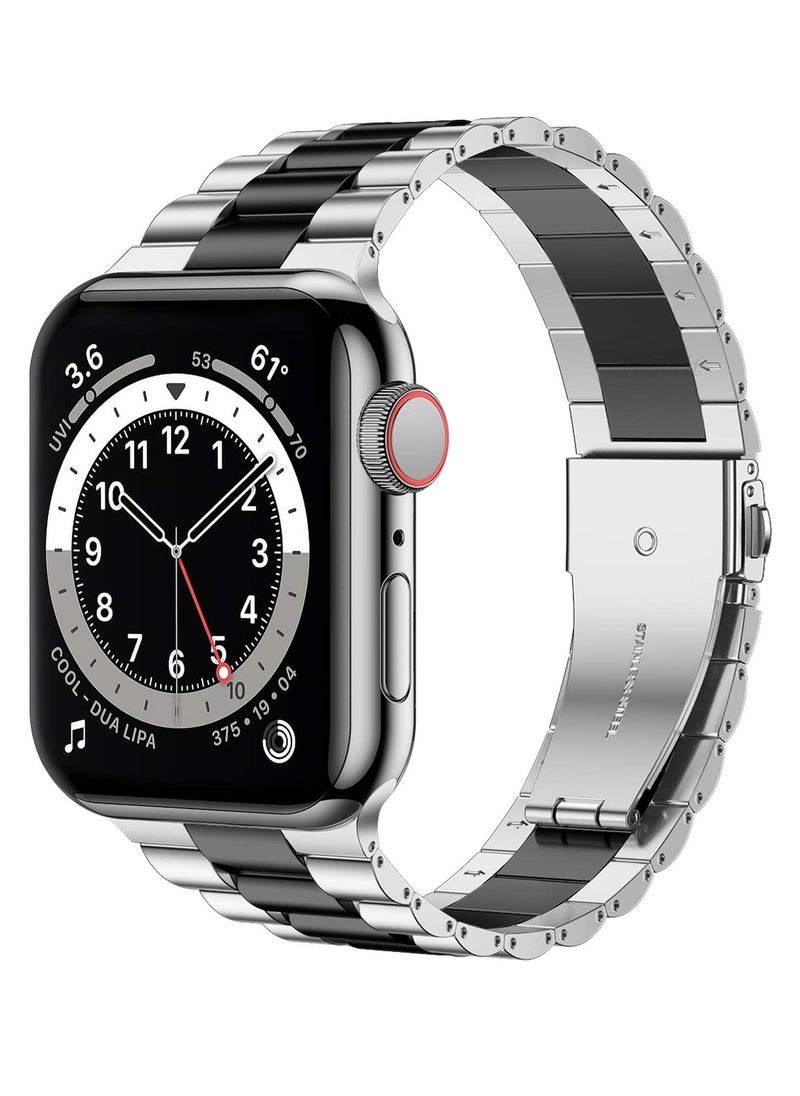 Generic - Straps Compatible with Apple Watch Strap 49mm 45mm 44mm 42mm Premium Stainless Steel Metal Replacement Strap for Apple Watch Ultra Series 8 7 (45mm) SE Series 6 5 4 (44mm) 3 2 1 (42mm) Silver/Black - Image 1