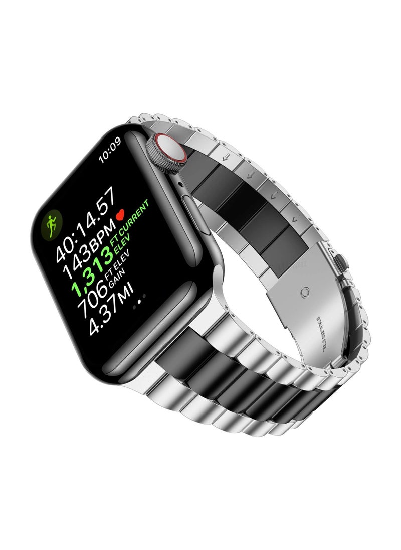 Generic - Straps Compatible with Apple Watch Strap 49mm 45mm 44mm 42mm Premium Stainless Steel Metal Replacement Strap for Apple Watch Ultra Series 8 7 (45mm) SE Series 6 5 4 (44mm) 3 2 1 (42mm) Silver/Black - Image 1