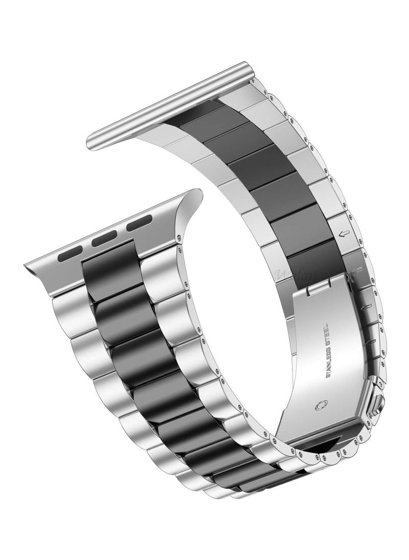 Generic - Straps Compatible with Apple Watch Strap 49mm 45mm 44mm 42mm Premium Stainless Steel Metal Replacement Strap for Apple Watch Ultra Series 8 7 (45mm) SE Series 6 5 4 (44mm) 3 2 1 (42mm) Silver/Black - Image 1