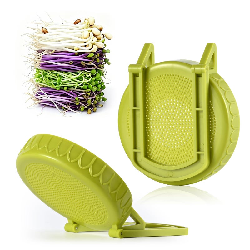 Happyiren Sprouting Kit for Wide Mouth Mason Jars, 2-Pack BPA-Free One-Piece Sprouting Lids with Built-In Stand, Seed Germination Jar Sprouter Lid, Fits Wide Mouth Jars (3.38"/86mm) - Image 1