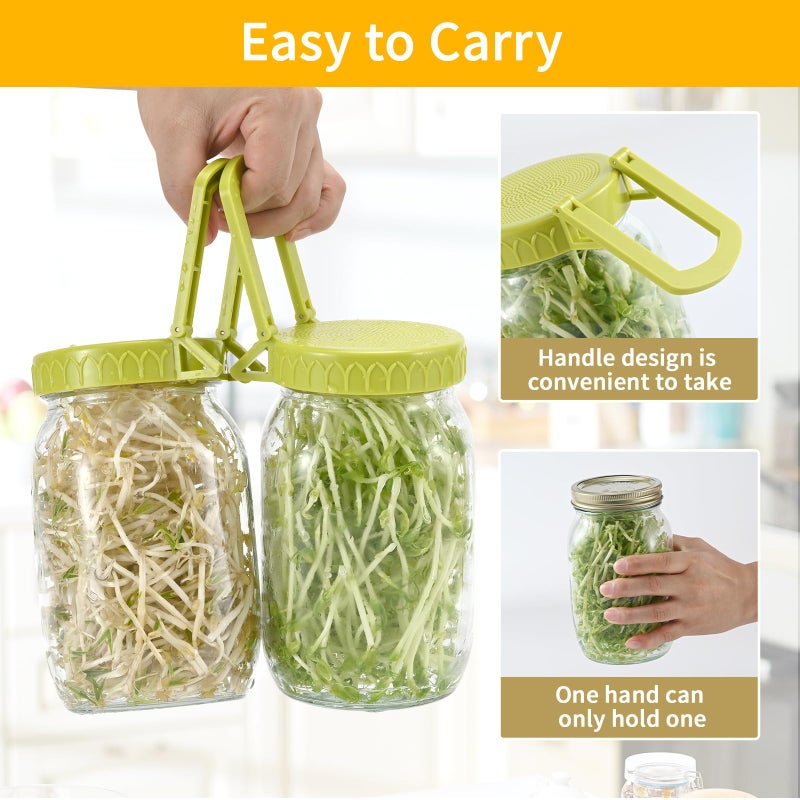 Happyiren Sprouting Kit for Wide Mouth Mason Jars, 2-Pack BPA-Free One-Piece Sprouting Lids with Built-In Stand, Seed Germination Jar Sprouter Lid, Fits Wide Mouth Jars (3.38"/86mm) - Image 4
