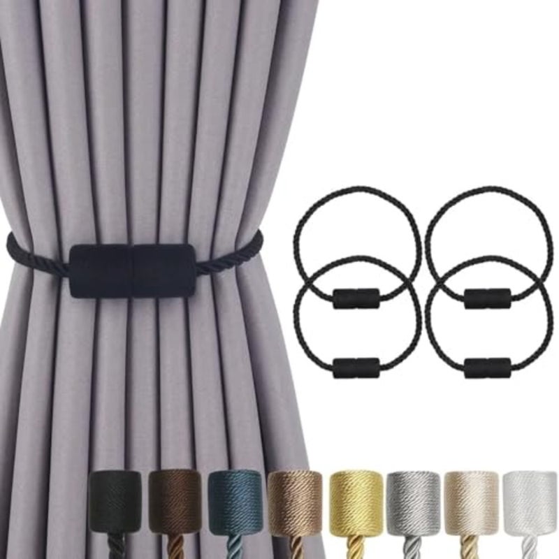 4 Pack Magnetic Curtain Tiebacks Rope Curtain Holders for Drapes, Modern Decorative Tie Backs for Living Room, Bedroom and Office - Image 1