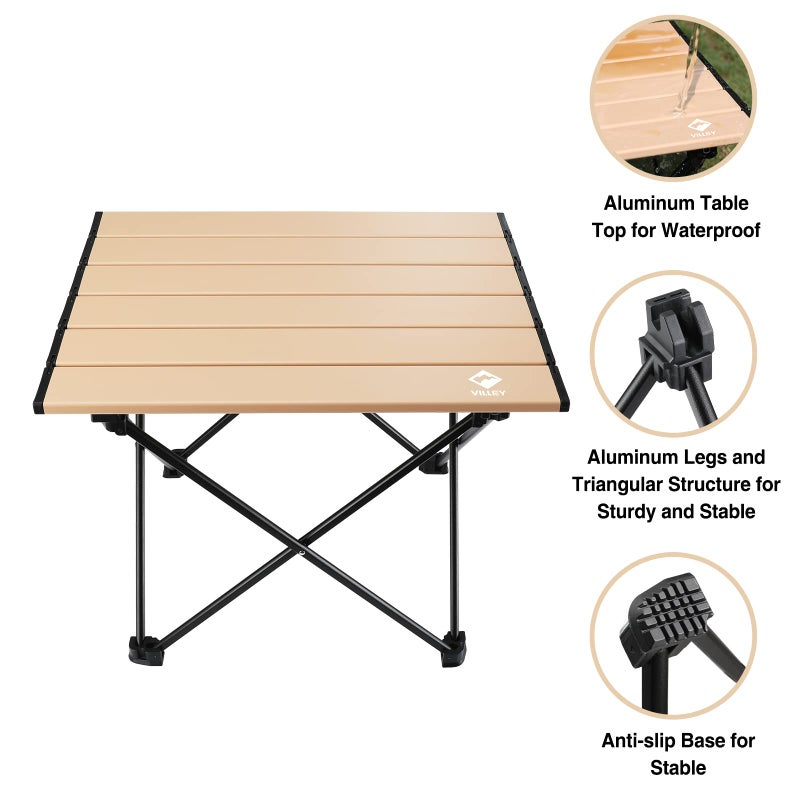 VILLEY Portable Camping Side Table, Ultralight Aluminum Folding Beach Table with Carry Bag for Outdoor Cooking, Picnic, Camp, Boat, Travel - Gold - Image 5