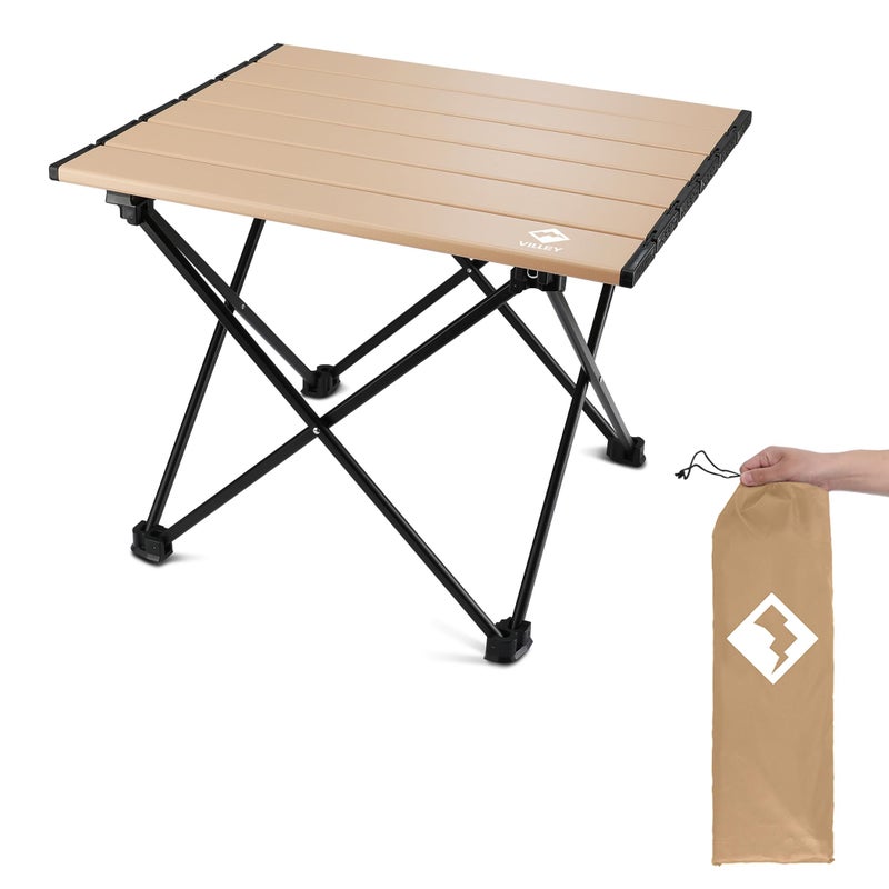 VILLEY Portable Camping Side Table, Ultralight Aluminum Folding Beach Table with Carry Bag for Outdoor Cooking, Picnic, Camp, Boat, Travel - Gold - Image 1