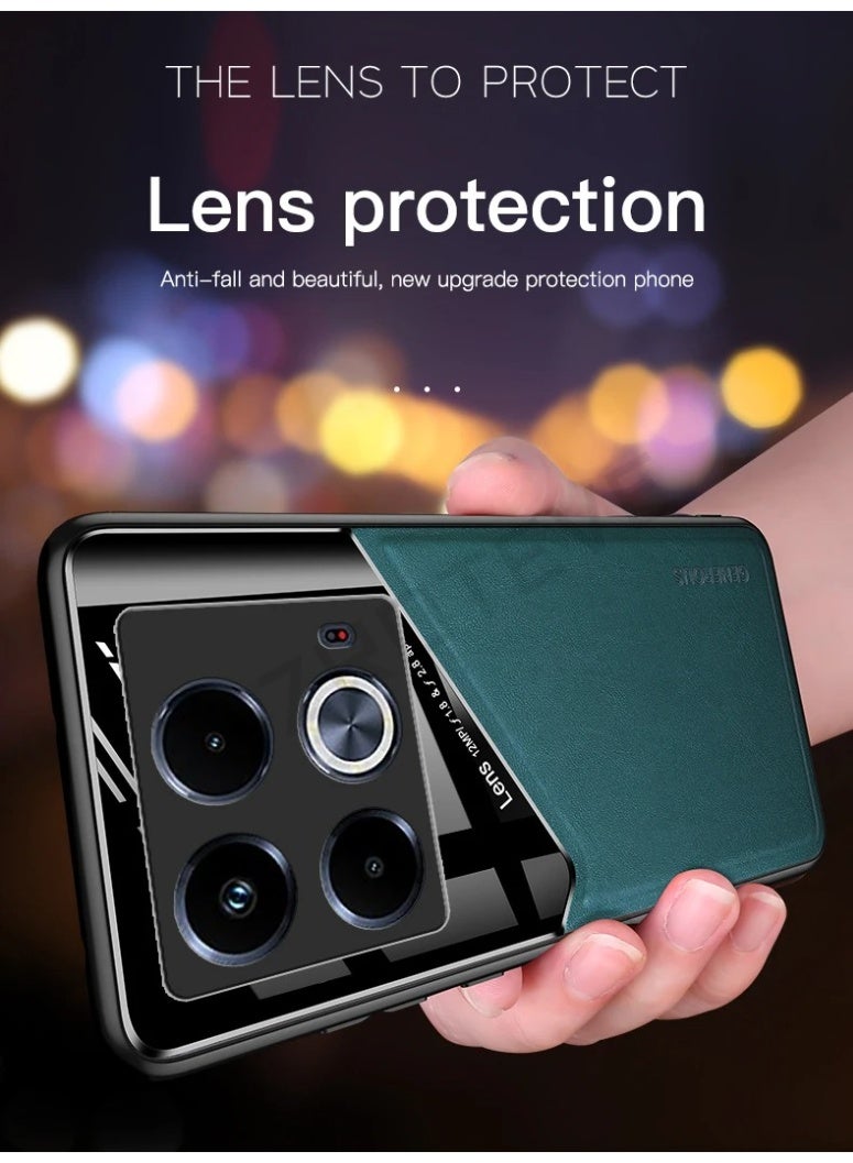 Case Compatible With Vivo Y28 4G Cover Luxury Leather And Glass With Car Magnetic Holder Phone Cover Soft Frame Silicone - Green - Image 5