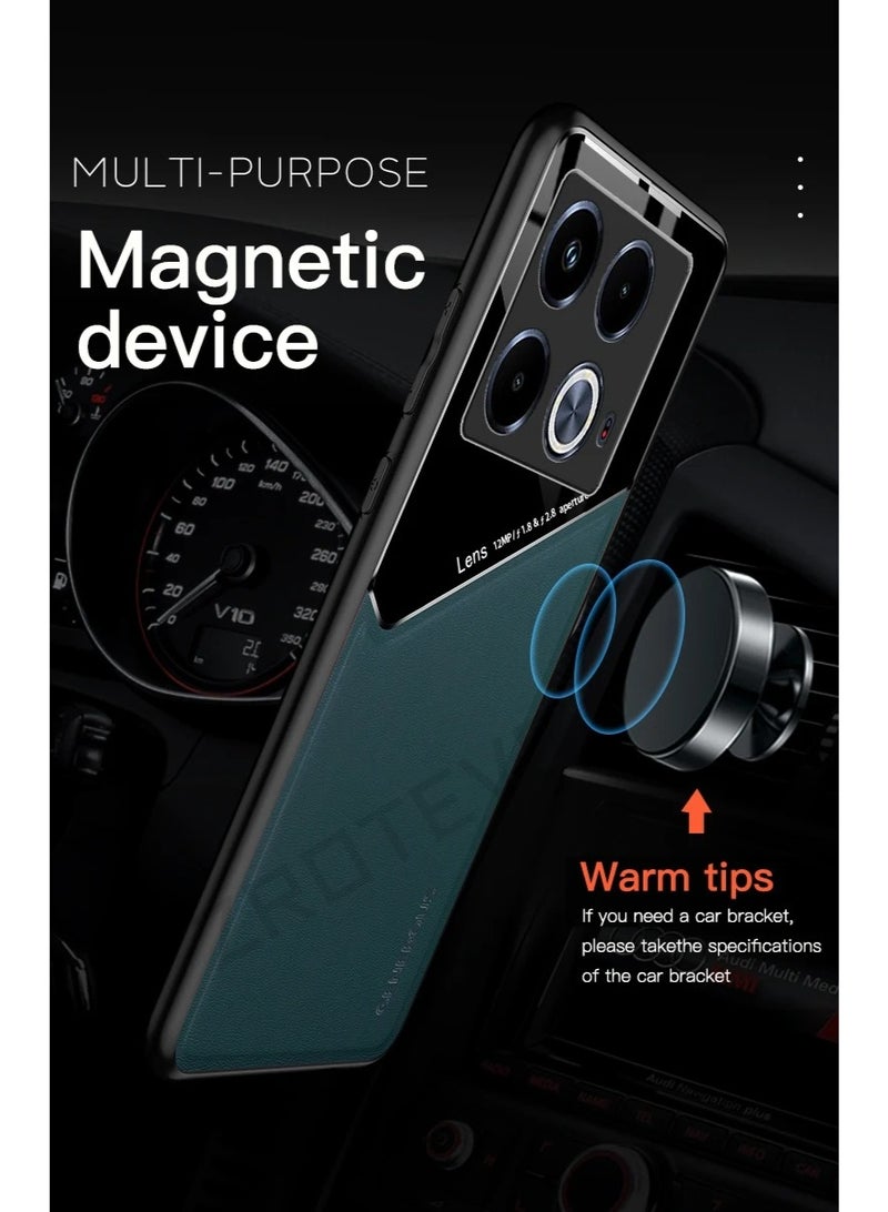 Case Compatible With Vivo Y28 4G Cover Luxury Leather And Glass With Car Magnetic Holder Phone Cover Soft Frame Silicone - Green - Image 3