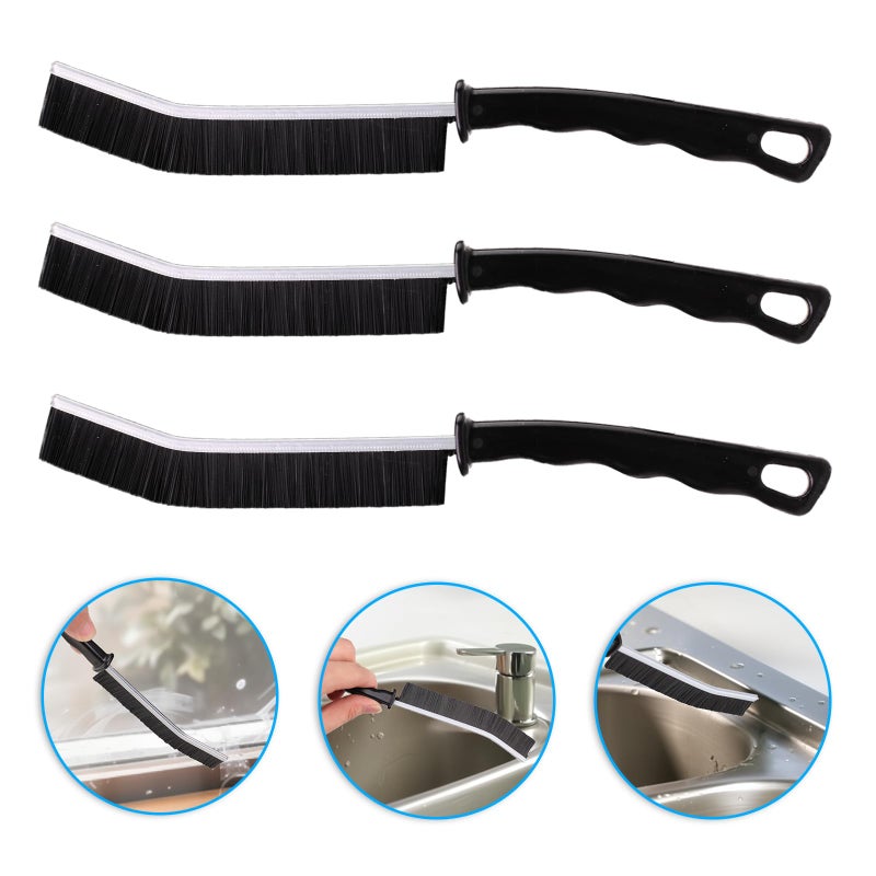 POPGIO Crevice Cleaning Brush Cleaning Tools Cleaning Supplies Grout Brush Scrub Brush Toilet Brush for Household Use for Cleaning Bathroom Kitchen 3 Pcs (Black) - Image 3