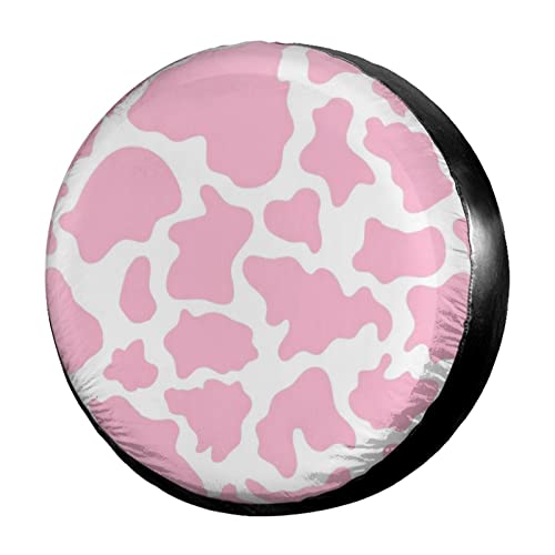 Foruidea Pink Cow Print Spare Tire Cover DustProof Wheel Tire Cover Fit Trailer RV SUV and Many Vehicle 17 Inch - Image 1