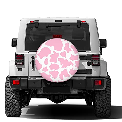 Foruidea Pink Cow Print Spare Tire Cover DustProof Wheel Tire Cover Fit Trailer RV SUV and Many Vehicle 17 Inch - Image 3